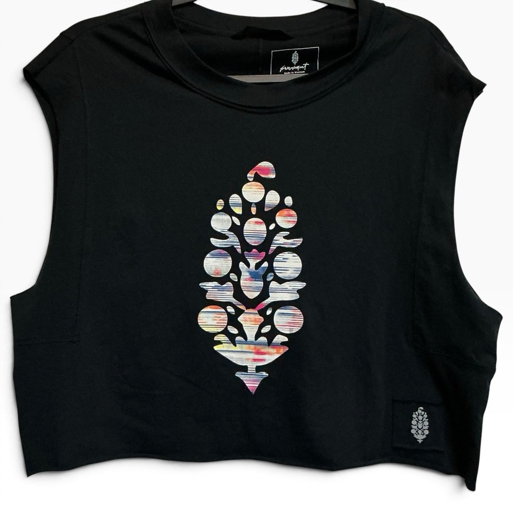 FP Movement Free People Buti Logo Muscle Tank XS Black Multicolor Boxy Cropped